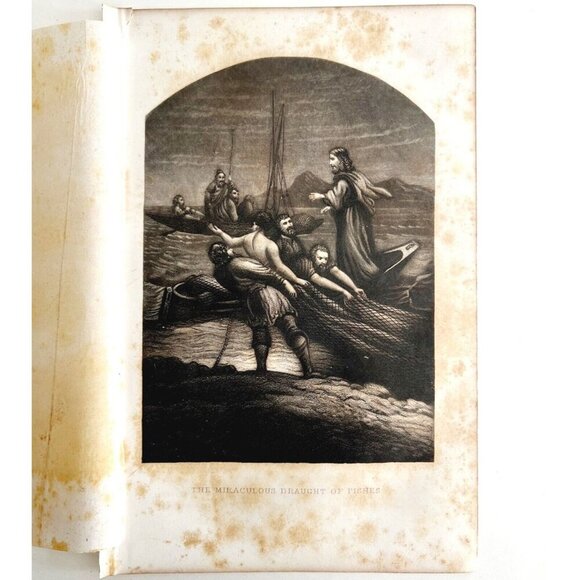 Jesus Christ Draught Of Fishes Engraving 1868 Victorian Religious Art DWEE27 - Picture 2 of 3